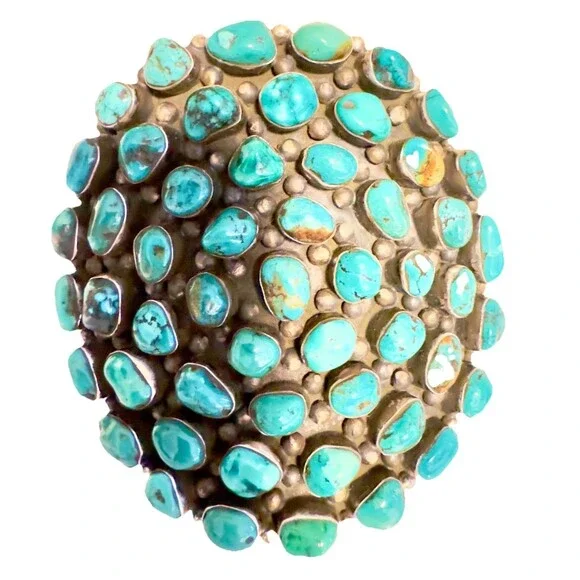 Signed Huge Navajo Sterling Silver Turquoise Cluster Bracelet 152 Grams Museum - Picture 5 of 16